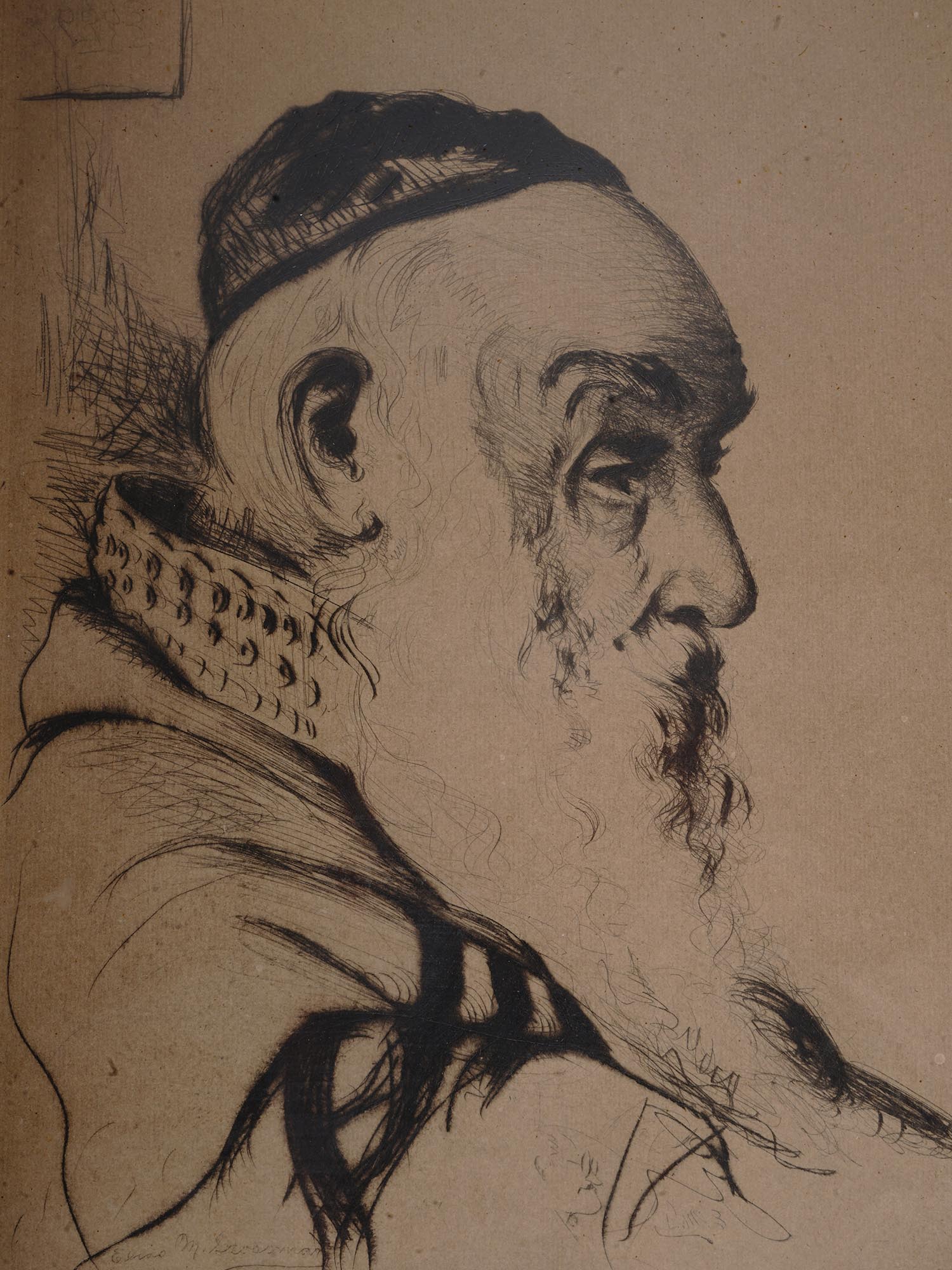 JUDAICA AMERICAN ETCHING RABBI BY ELIAS GROSSMAN PIC-1